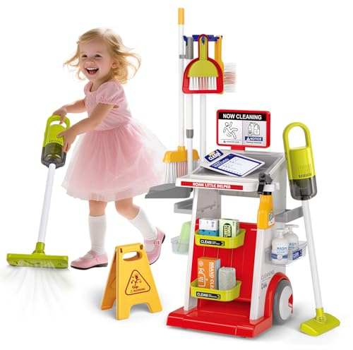 Kit de nettoyage pour enfants, aspirateur avec fonction d'aspiration et sonore, balayette, jouet pour le nettoyage de la maison, pour garçons et filles