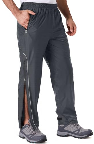 Men's Rain Pants Full Zip Waterproof Rain Over Trousers Lightweight Windproof for Outdoor Hiking Golf Work（1093 Grey M）