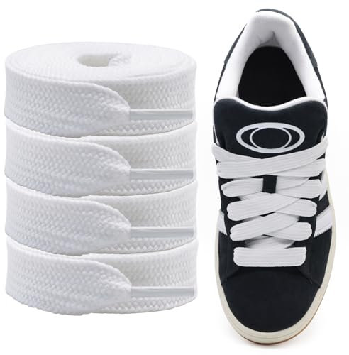 Shecret Cordones Gruesos para Adidas Campus 00s, Pack de 2 Pares, Cordones Planos Anchos de 15mm, Cordones de Reemplazo para Zapatillas - Blanco