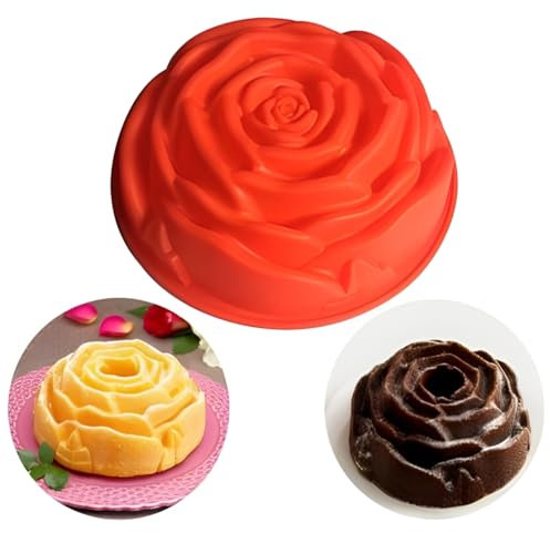 Holzsammlung Large Rose Flower Shaped 9 inch Cake Tin, ​Silicone Cake Mould with Premium Non-Stick Coating for Quick and Easy Release​​, Reusable Cake Pan, Round Baking Trays Measures 23.5 x 7 cm