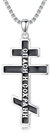 PDTJMTG Orthodoxes Kreuz-Halskette für Männer, 925 Silber, östlich-orthodoxes Kreuz-Anhänger mit Edelstahlkette für Männer