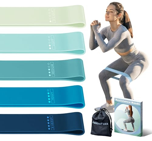 Fitnessbänder 5er Set Widerstandsbänder mit 5 Stufen Übungsbänder für Heim-Fitness, Stretching, Krafttraining, Physiotherapie, Pilates, Yoga, Elastische Workout-Bänder für Frauen (Blau)