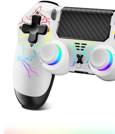 Glitfix Wireless Controller for PS-4, Crack Design with RGB Light, 1000mAh Battery, Gamepad Joystick with Dual Vibration/6-Axis Gyro Sensor/Touch Panel, Controller for PS-4/Pro/Slim/PC (WHITE-RGB)