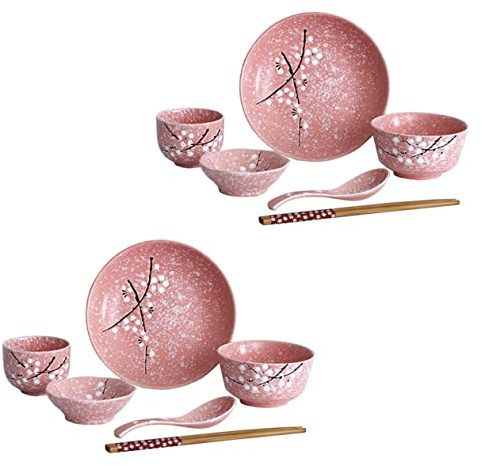 iplusmile Set di Posate in Colore Rosa Elegante e Delicato in Ceramica 12 Pezzi Stile Giapponese per Casa per Cena e Uso Quotidiano