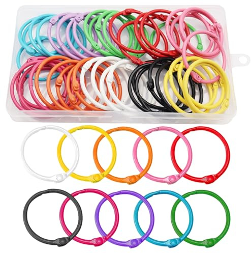 Binder Rings, 50Pcs 45mm Colorful Metal Binding Rings, 10 Colors | Metal Index Card Ring, Loose Leaf Binders for Flash Cards, Index Cards, Keychains, Books, Paper, for Home, Office, School
