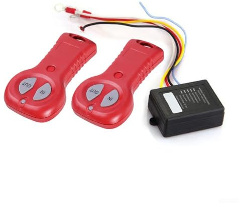 Wireless Winch Remote Control System 12V 24V with On/Off Switch and LED Indicator for Vehicles Trailers Hydraulic Pumps and Lifts (red-double)