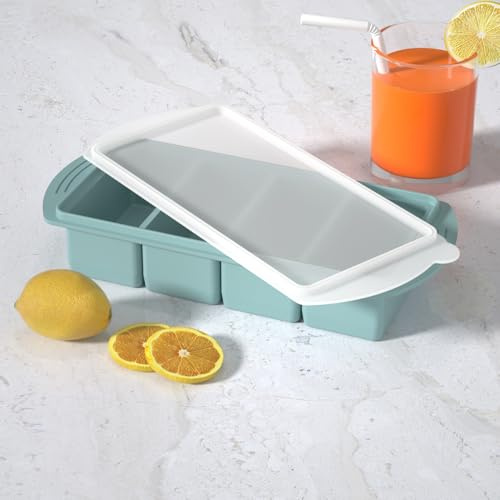 Confezione da 2 vassoi in silicone per congelatori per zuppe, contenitori per congelatore per zuppe, stampi con coperchio, 4 scomparti, per 8 porzioni da 1 tazza da 250 ml, stampi per brodo