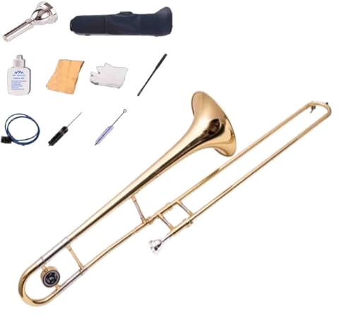 Trombón tenor para estudiantes principiantes con boquilla y bolsa de transporte, ligero, agarre ergonómico para mayor comodidad, sonido auténtico, duradero para el aprendizaje