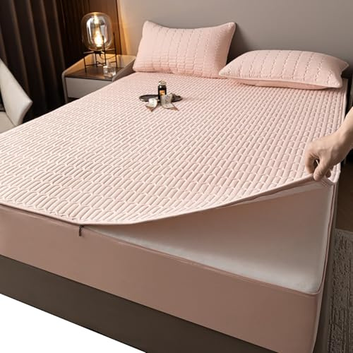Coprimaterasso con Cerniera Fodera Materasso Matrimoniale/Singolo 160x190/200 Personalizzabile Copri Proteggi Materasso Trapuntato Lavabile Imbottito Lenzuolo(Rosa,120x190+10cm)
