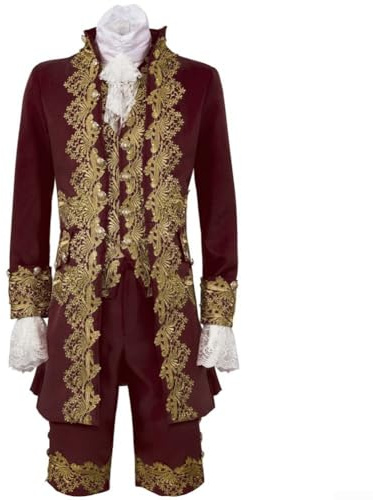 Accarugty British Gentleman - Abito da uomo vittoriano rinascimentale Tudor, per cosplay, con cappotto, gilet, pantaloni, Dickie e ornamenti da polso, adatto per feste in costume ed eventi (M rosso)