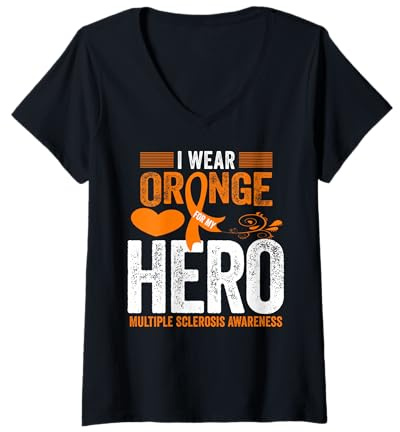 Mujer Me Pongo Naranja para mi héroe - Concientización sobre la Esclerosis múltiple con EM Camiseta Cuello V