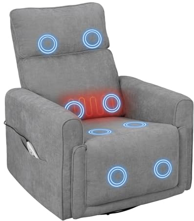 WOLTU Poltrona Reclinabile Massaggiante con Funzione Riscaldamento, Sedia Ergonomica, Girevole e Oscillante, con Poggiatesta, Tasche Laterali e Porta USB, per Soggiorno, Camera da Letto, Grigio