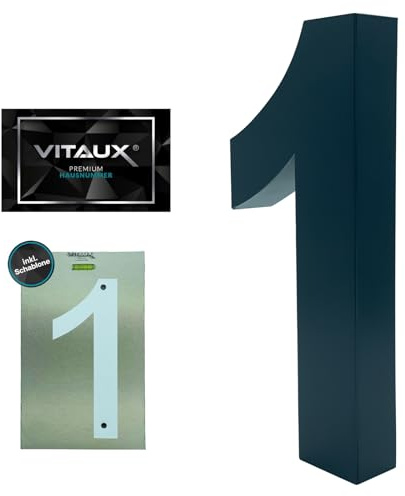 VITAUX® Numero civico 3D antracite [H = 20 cm), RAL 7016 con stencil con funzione livella a bolla | Numero civico in acciaio massiccio [profondità = 3 cm), numeri civici con scritta Arial, numero 1
