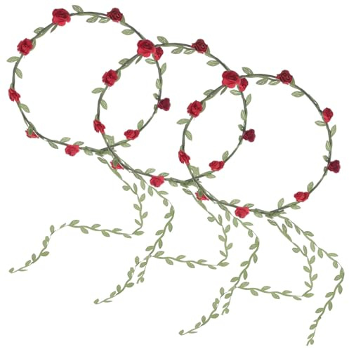 NIYANGLE 3pcs Red Leaf Flower Hair Wreath Bridal Floral Crowns Headbands for Women Bridesmaids Wedding Beach Photoshoot Hair Accessories