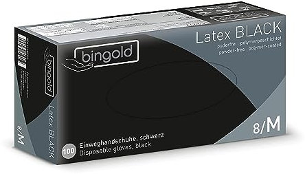 Bingold 619002 Guanto in lattice monouso, senza polvere, nero, medio, confezione da 100