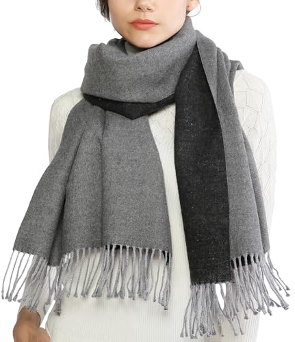 Winter Cashmere Wool Scarf Pashmina Shawl Wrap for Women Long Large Warm Thick Reversible Scarves Grey and Black, L