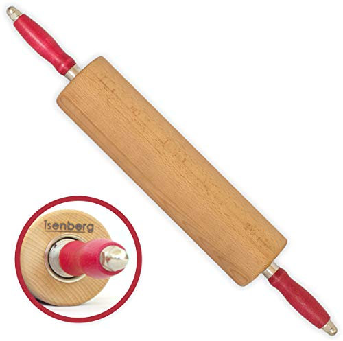isenberg® Profi Rollholz - aus einem Stück Buchenholz - Kugelgelagert (35 cm) (Nudelholz, Teigrolle, Backrolle)