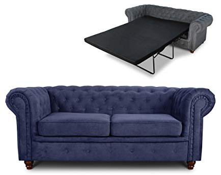 Sofnet - Schlafsofa Chesterfield Asti Bis 2-Sitzer (Blau, Capri 89) | Bettsofa, Sofa mit Schlaffunktion, 2-Sitzer, Couch, Bettfunktion, Strukturstoff, Holzfüße, Chesterfield Stil
