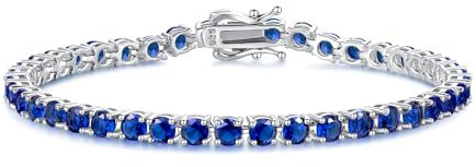 FANCIME Tennisarmband aus Solide 925 Sterling Silber mit Blauer Saphir Romantisches Hochzeit Braut Tennis Armband Geschenk Schmuck für Damen Mädchen - Breite 4 mm, Länge 19,5 cm
