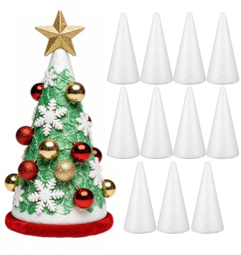 Happyami 12pcs Cône en Mousse Artisanale Polystyrène Cône Sapin de Noël Cône Anneau Titulaire Bijoux Présentoir pour Projet de Bricolage Centre de Table 10cm