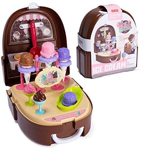 Kids Portable Dessert Cup Toy Bags Stand Backpack With Ice Cream & Candy Food Pretend Playset Kitchen For Toddlers Fashionable Suitcase Educational Toys Gift Newyear Festive