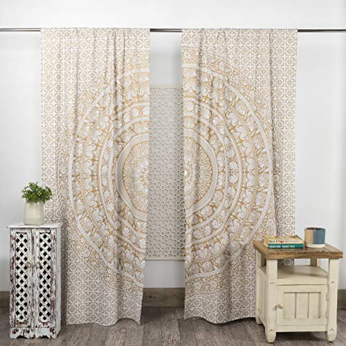 Popular Handicrafts Indischer Hippie-Vorhang, Bohemian-Stil, Elefant, Mandala, Weißgold