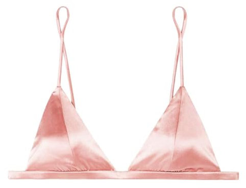 SilRiver - Reggiseno a Triangolo con Coppa Morbida, da Donna, in Raso di Seta, Bralette, Senza Ferretto, Morbido e Confortevole - Rosa - XS