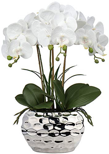 Briful 44CM Künstliche Orchideen Phalaenopsis Kunstblumen wie Echt Dekorative Orchidee Bonsai Kunstpflanze Arrangement im Keramiktopf für Tisch Wohnzimmer Wohnkultur Dekoration