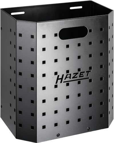 Hazet Papierkorb eckig 179N-33, kompatibel Werkstattwagen und Werkbänken, Metall Mülleimer schwarz, mit Lochtafel