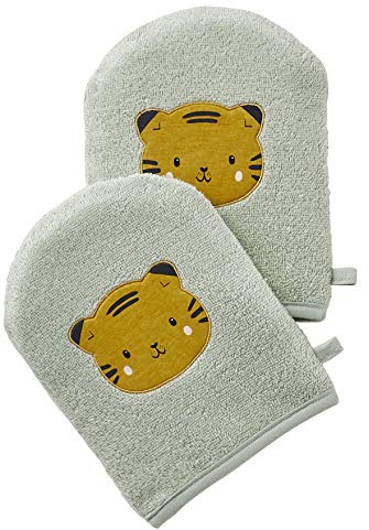 VERTBAUDET Lot de 2 Gants de Toilette Panda Vert TU