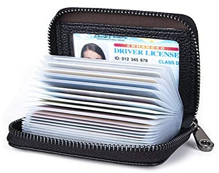 Aiyo Fashion Genuine Leather Credit Card Holder Wallet RFID Blocking Secure Card Case ID Case Organizer Zipper Wallet (A-Classic Black)