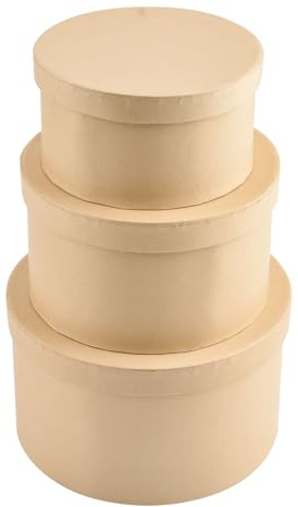 WANDIC Pappmaché-Box, Set mit 3 runden Pappmaché-Hut-Boxen, Kraftpapier-Behälter mit Deckel, ideal zum Malen, Basteln und Aufbewahren, Zubehör, Kosmetik, Schmuck, Geschenke