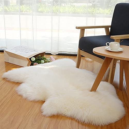 Altlue Real Genuine Sheepskin Rug Natural Sheep skin Throw Real Full Sheepskin Rugs Fluffy Fur Rug Authentic Lambskin Seat Covers For Chairs Wool Seat Pads Cushion White (70X100cm)