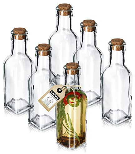 Bottiglia universale Kadax con sughero, 6 posti, bottiglia di vetro trasparente con tappo di sughero, caraffa ad olio, contenitore di vetro, bottiglia d'olio, (175 ml, 6 pezzi)