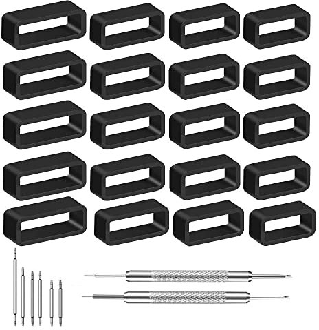 YIXISI 20 Pezzi Gomma Anelli per Cinturino Dell'orologio, Anelli di Ricambio per Cinturini con 20 perni per orologio e 2 strumenti per la rimozione del cinturino dell'orologio (18mm, 20mm, 22mm, 24mm)