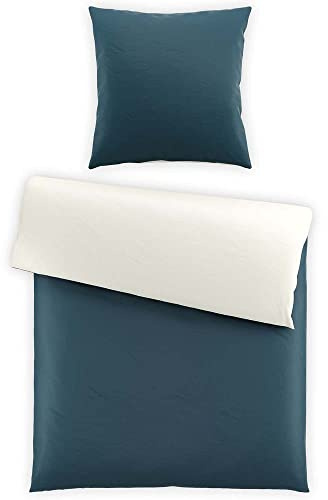 SCHLAFWOHL SILVER® Wendebettwäsche 2-TLG. (135 x 200 cm) • Bettwäsche Set aus 100% Baumwolle Reinforcé • Bettwäsche mit Reißverschluss • Bettwäsche Set • Farbe: Petrol