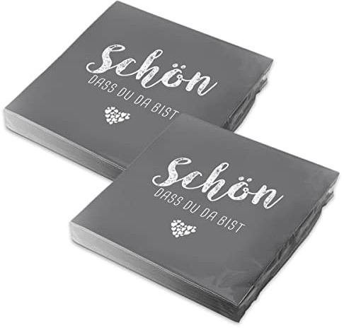 itenga Servietten Schön dass du da bist 30 x 30cm 3-lagig 40 Stück für Kommunion Konfirmation Hochzeit Taufe und andere Feiern (grau)