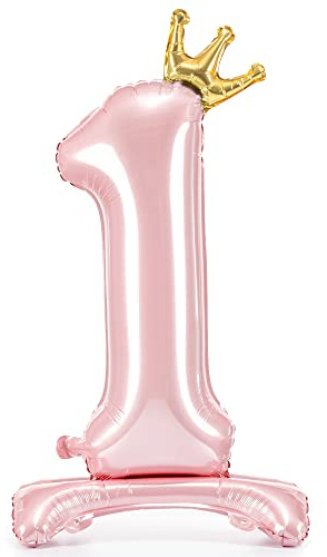Folienballon Zahl 1 Rosa mit Krone stehend 84 cm Luftbefüllung