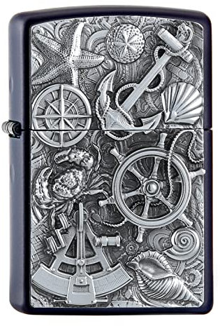 Zippo Windproof Lighter, 3D Nautical Motif – Matt Navy Blue with Emblem – Refillable, Reusable, Windproof Design – Comes in Gift Box – Made in USA