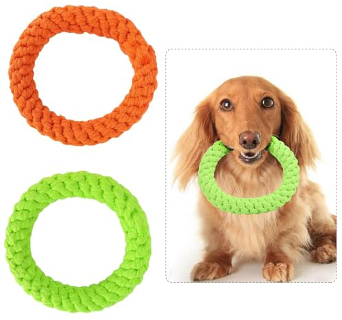 Cyrank 2 Hundespielzeugringe, Kauspielzeug aus Baumwollseil für Hunde, interaktives Seilspielzeug für Haustiere, Hundespielzeugringseil zum Zahnen, Reinigen, Trainieren und Spielen