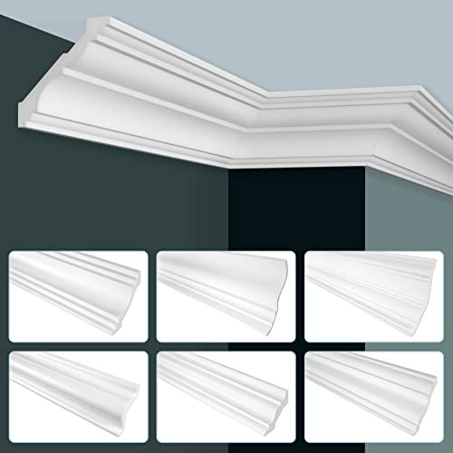 GRAND DECOR Modanature a stucco per soffitti moderni, schiuma rigida PU bianca - 2m modanature per soffitti lisce Modanature a stucco per soffitti da incollare (2 metri P827)