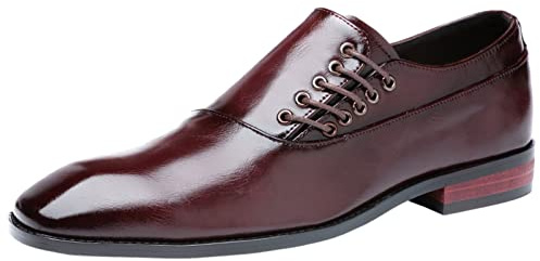 ANUFER Masculino Guapo Diseño único Cuero de Fibra Ultrafina Cordones Lateral Zapatos Formales Rojo Oscuro SN071153 EU41