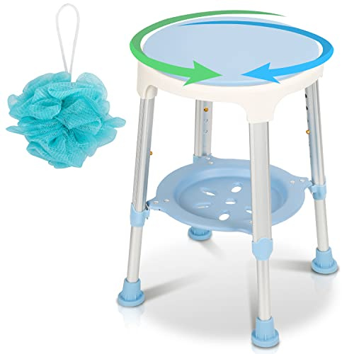 Joparri Tabouret de douche rond antidérapant pour personnes âgées avec éponge de douche, réglable en hauteur 42-54 cm, pivotant à 360 °, jusqu'à 136 kg pour les personnes âgées et les femmes enceintes