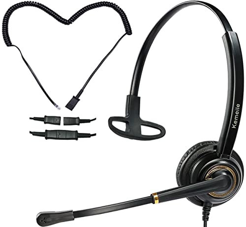 KEMEILE Corded Telephone Headset with Noise Cancelling Microphone RJ9 U10P Bottom Cable Compatible with Polycom AVAYA Digital Fanvil AudioCodes ShoreTel Office Landline Deskphones