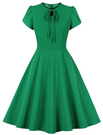 Wellwits Women's Petal Sleeves Vintage Cocktail Dress Christmas Green M