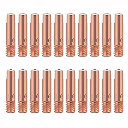20 Stück MB15 15AK Stromdüsen Schweiß Kontaktspitze 0.6mm 0.8mm1.0mm 1.2mm M6x24mm Kupfer Stromdüse Kontaktspitzen Schweißspitzen für 15AK MIG/MAG Schweißbrenner Zubehör Verschleißteile (1.0mm)