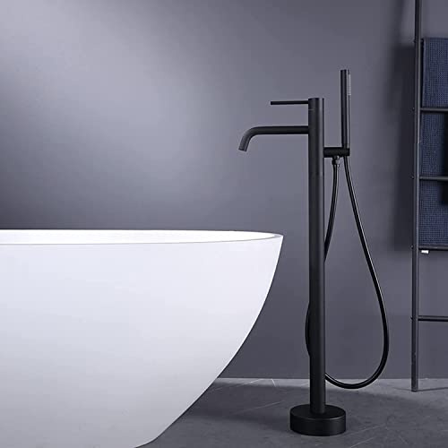 Floor Mount Bathtub Faucet Freestanding Tub Filler Black Bathroom Faucet Standing High Flow Shower Faucets with Handheld Shower Mixer Taps for Bathroom Tub Faucet and Outdoor Shower Enclosure
