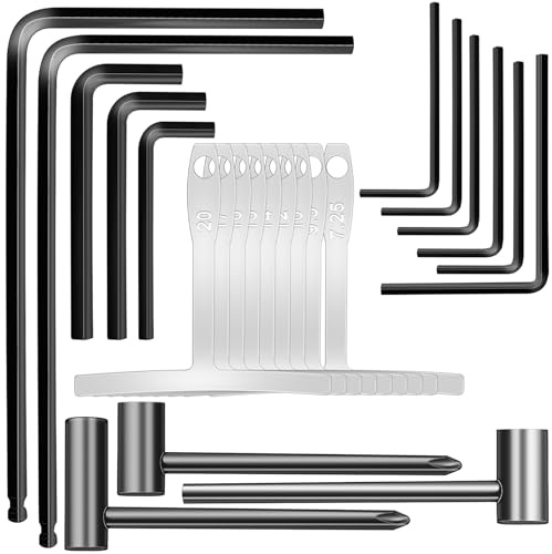 Elesunory Juego de 23 llaves de varilla de guitarra de 4 mm, 5 mm, 1,2 mm, 1,5 mm, 2 mm, 2,5 mm, 3 mm, 3,2 mm, 4 mm, 4,7 mm, 5 mm, llaves hexagonales de 6,35 mm, 7 mm, 8 mm y medidor de radio de