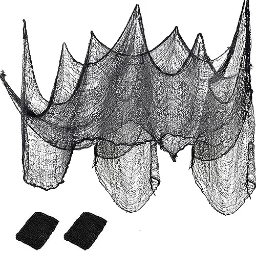 DOJoykey 2pcs Halloween Spooky Gauze, 80 x 215cm Black Creepy Cloth Spooky Netting Gauze Halloween Spider Web for Halloween Window Haunted House Decoration