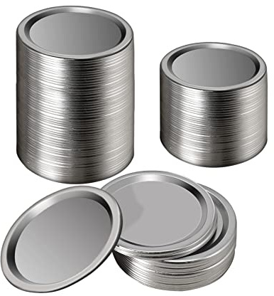 Dropfree 100 StüCk Weit Hals 86 MM Einmachglas und Einmachen Deckel, Wiederverwendbare Auslaufsicher Teilt-Art Silber Deckel mit Silikon Dichtung Ringen